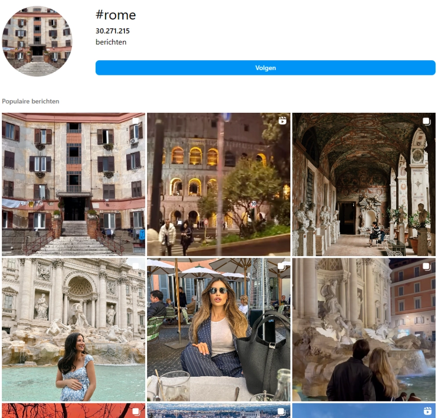 Instagram zoekresultaten Rome